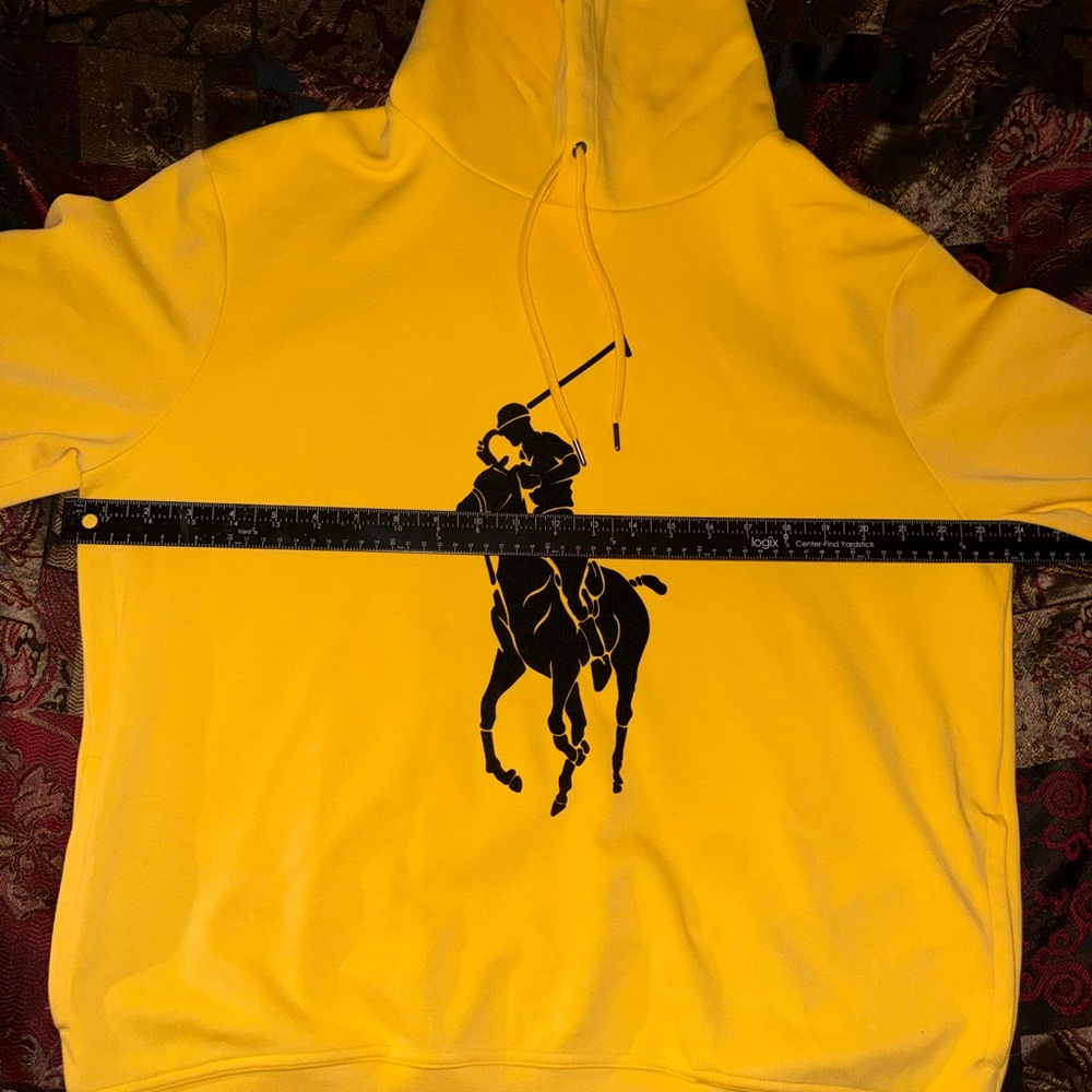 Polo Ralph Lauren Double-Knit Big Pony Felt Embroidered Yellow Pullover Hoodie - Picture 3 of 6